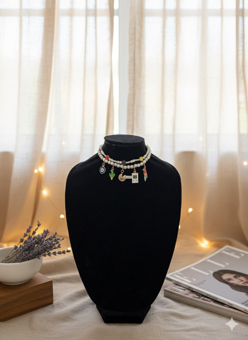 Whimsical Pearl Charm Choker
