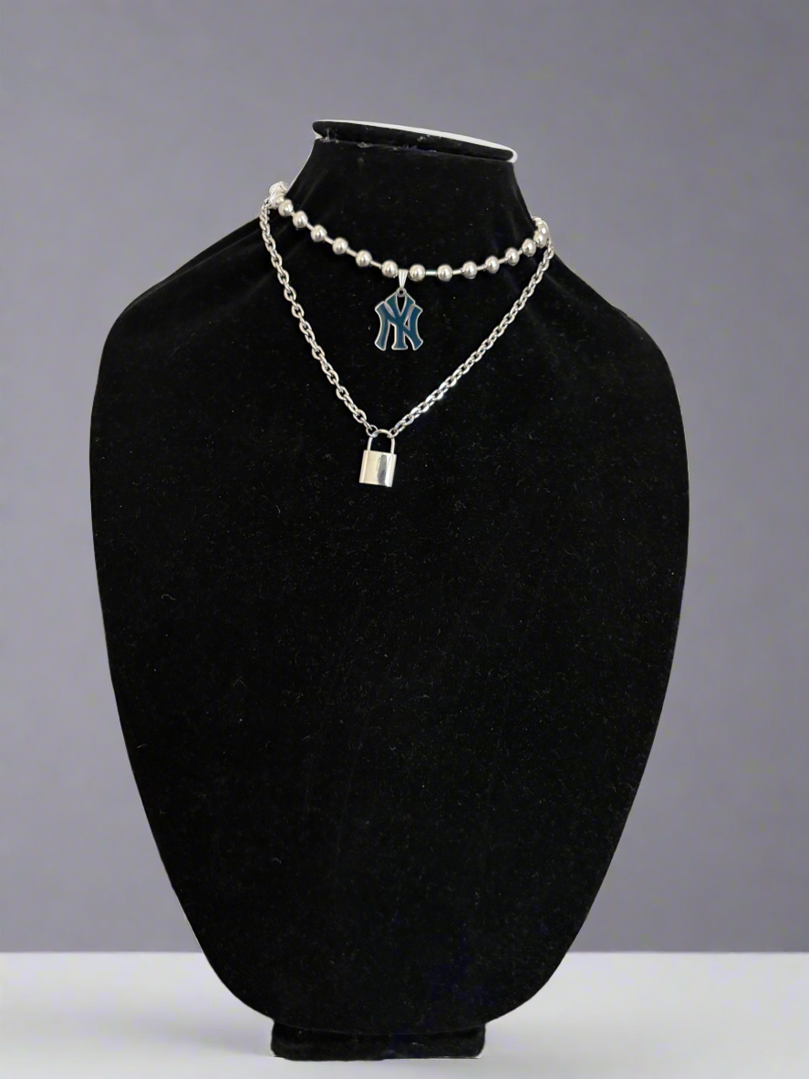 NY Pendant & Padlock Charm Layered Set