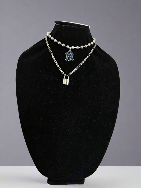 NY Pendant & Padlock Charm Layered Set